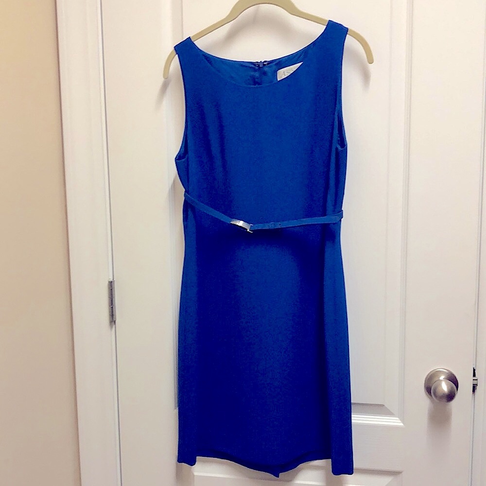 Royal blue belted sleeveless dress